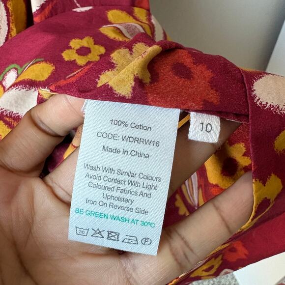 Toast Red Retro Floral Print Aster Short Sleeve Button Up Midi Shirt Dress 10 - Picture 7 of 8